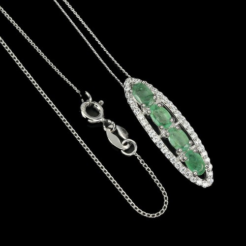 925 Naturalne szmaragdy srebrny naszyjnik cyrkonie