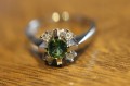 Pierścionek złoty diamenty turmalin r14.5 certyfikat