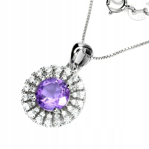 925 Delikatny naszyjnik naturalny ametyst cyrkonie