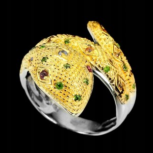 Pierścionek granaty szafiry tanzanity r 16.5 wąż