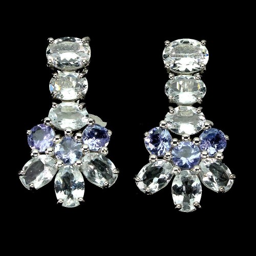 Srebrne kolczyki naturalne tanzanity akwamaryny 1