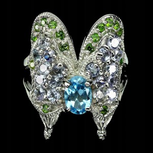 Pierścionek diopsydy srebrny tanzanity r 16 topaz