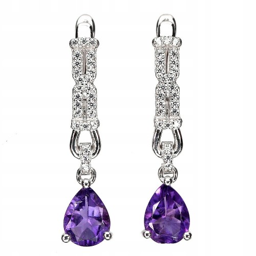 Delikatne 1 kolczyki naturalne ametysty cyrkonie