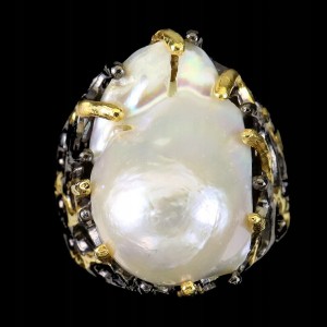 Pierścionek srebrny naturalna perła barokowa r 21