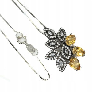 Srebro naszyjnik naturalne cytryny cyrkonie 925