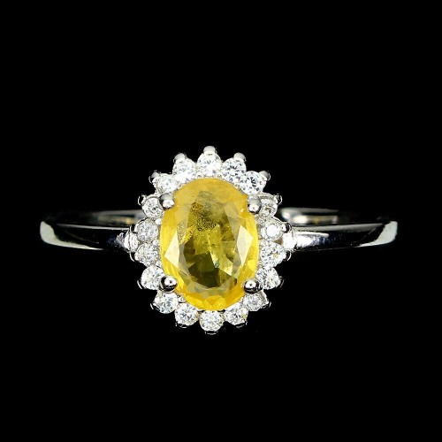 Pierścionek r 16 srebrny naturalny żółty szafir