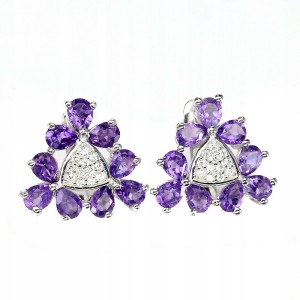 925 Piękne kolczyki naturalne ametysty cyrkonie 1