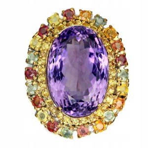 Pierścionek srebrny r 18.5 ametyst szafiry Songea