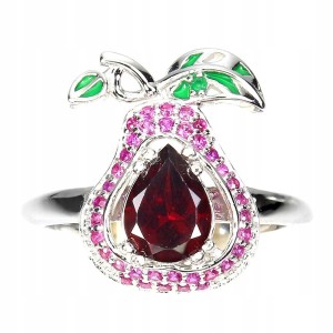 Pierścionek srebrny naturalny granat r 11 cyrkonie