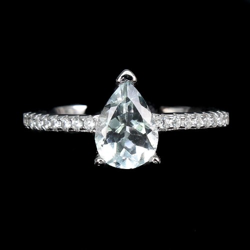 925 Pierścionek delikatny akwamaryn cyrkonie r 14