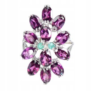 Pierścionek granaty 925 srebrny szmaragdy r 18.5