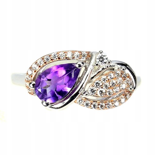 925 Pierścionek ametyst cyrkonie r 14 srebro