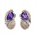 2 Kolczyki delikatne naturalne ametysty cyrkonie