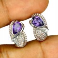 2 Kolczyki delikatne naturalne ametysty cyrkonie