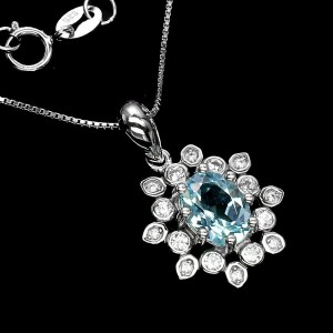 925 Srebrny naszyjnik naturalny topaz sky cyrkonie