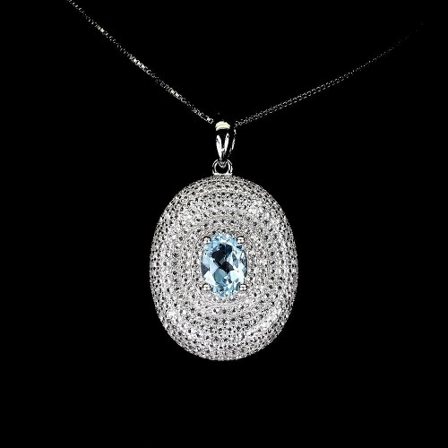 925 Naszyjnik natural Sky Blue topaz białe topazy