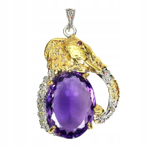 Wisiorek 925 natural 25.66ct ametyst szafiry słoń