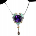 925 Naszyjnik naturalny 36.42ct ametyst szmaragdy