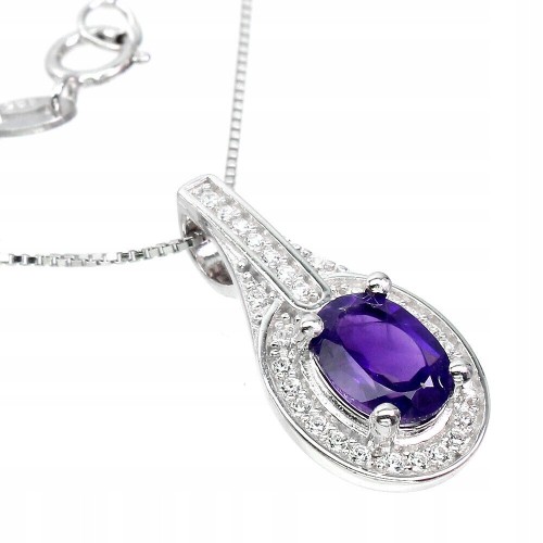 Naturalny ametyst cyrkonie srebro piękny naszyjnik