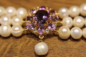Bransoletka naturalne perły ametysty piękna 925