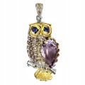 Srebro wisiorek 9.63ct ametryn kianity szafir sowa