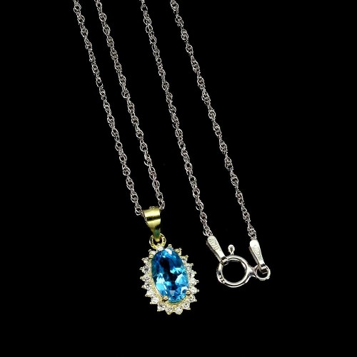 Delikatny naszyjnik Swiss Blue topaz cyrkonie 925