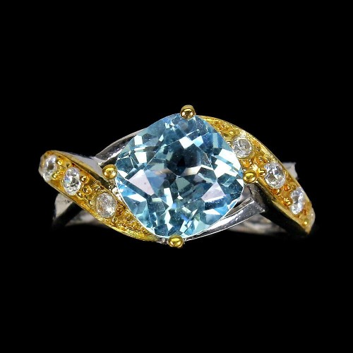 Pierścionek srebrny Sky Blue Topaz cyrkonie r 11.5