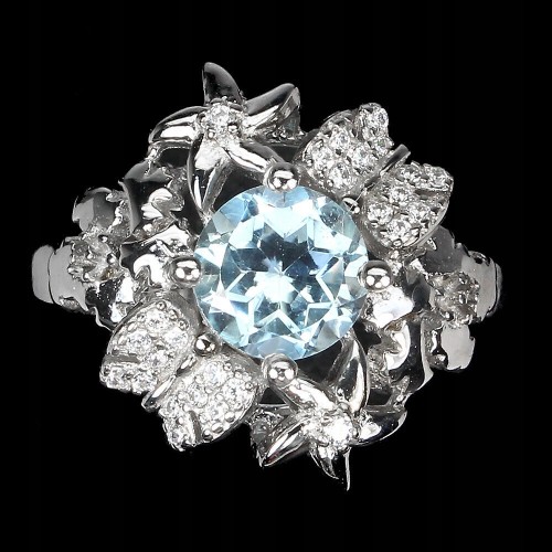 Srebrny pierścionek Sky Blue Topaz cyrkonie r 14