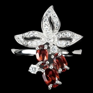 Pierścionek natural granaty cyrkonie r 18.5 kwiat