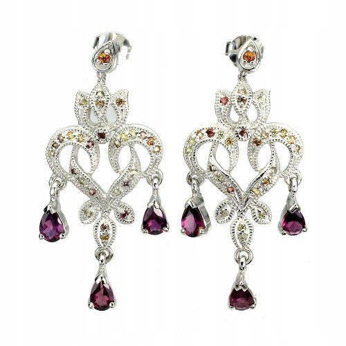 Srebro kolczyki naturalne szafiry Songea granaty 2