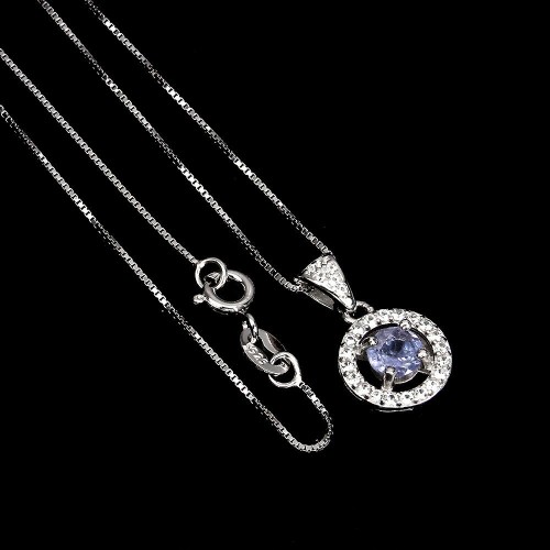 Delikatny naszyjnik natural tanzanit cyrkonie 925
