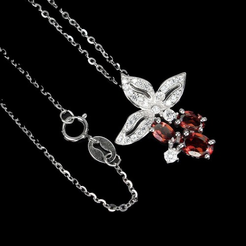 925 Naszyjnik naturalne granaty cyrkonie kwiat