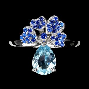 Pierścionek srebro Sky Blue Topaz cyrkonie r 19