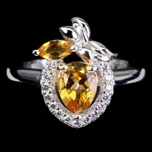 Pierścionek naturalne cytryny cyrkonie srebro r 14