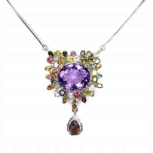 Naszyjnik naturalny 30.04ct ametyst kwarc szafiry