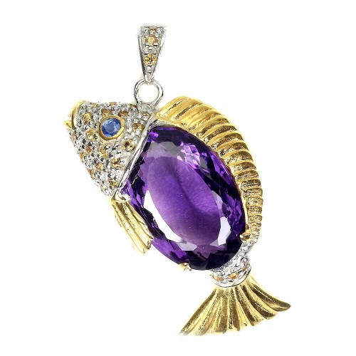Wisiorek 925 25.59ct ametyst szafiry kianit ryba