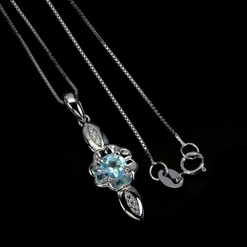 Naturalny sky blue topaz 925 naszyjnik delikatny