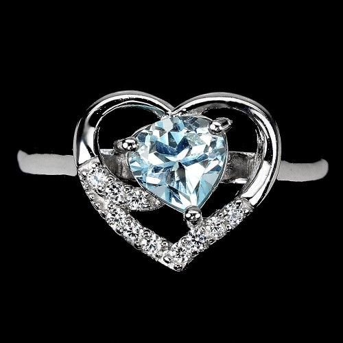 Srebrny pierścionek r 17 topaz sky cyrkonie serce