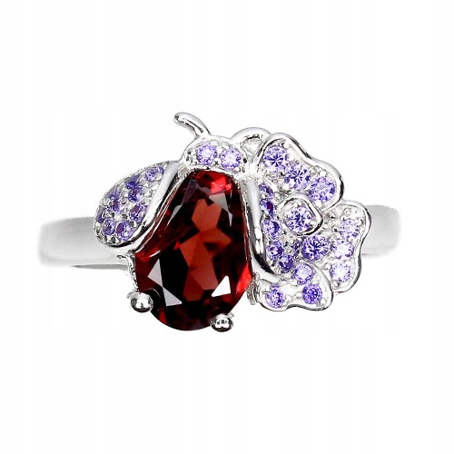 Pierścionek 925 granat r 11.5 cyrkonie biedronka