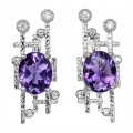 Srebrne 925 kolczyki naturalne ametysty cyrkonie 2