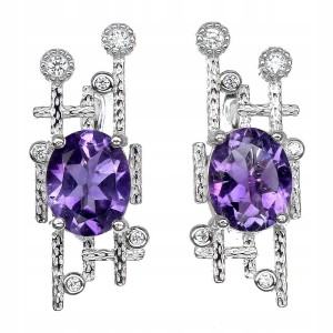 Srebrne 925 kolczyki naturalne ametysty cyrkonie 2