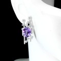 Srebrne 925 kolczyki naturalne ametysty cyrkonie 2