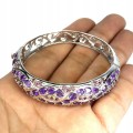 Srebrna 925 bransoletka naturalne ametysty granaty