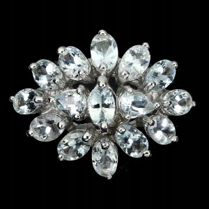 Pierścionek srebrny naturalne akwamaryny r 13.5