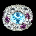 Pierścionek 925 topaz swiss r 17 akwamaryny granat