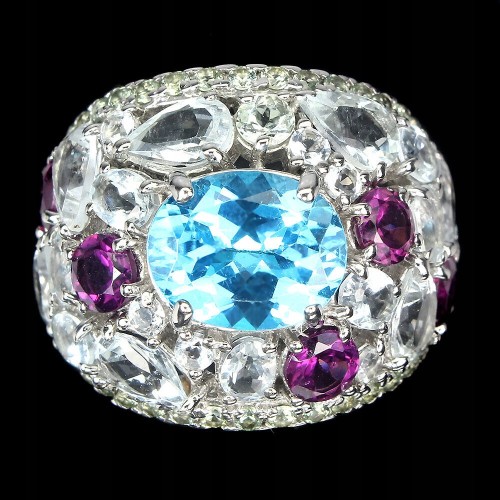 Pierścionek 925 topaz swiss r 17 akwamaryny granat