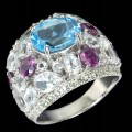 Pierścionek 925 topaz swiss r 17 akwamaryny granat