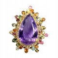 Broszka naturalny 29.12ct ametyst turmaliny szafir