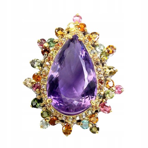 Broszka naturalny 29.12ct ametyst turmaliny szafir