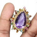 Broszka naturalny 29.12ct ametyst turmaliny szafir